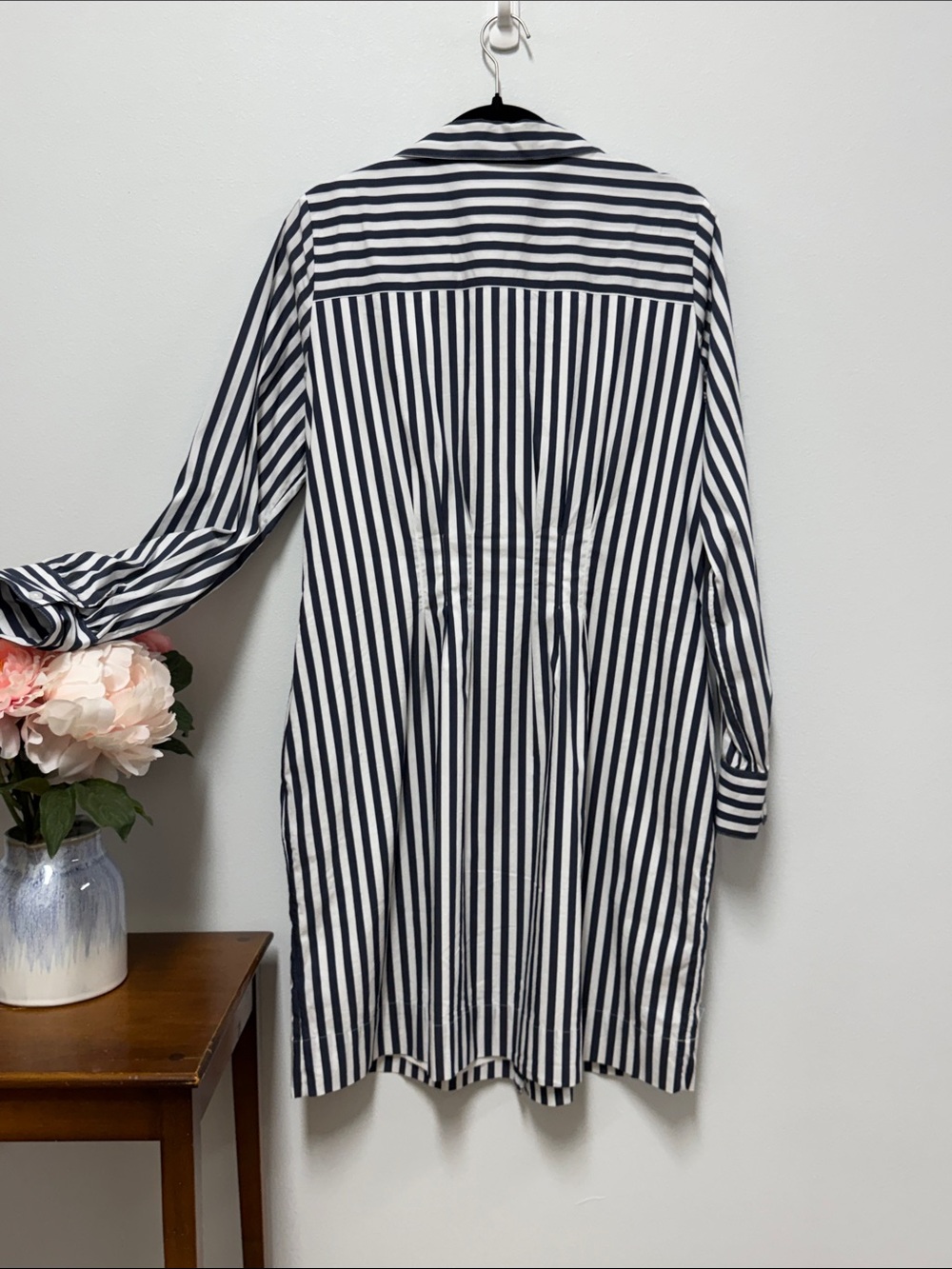 White House Black Market Navy & White Striped Poplin Shirt Dress - Picture 6 of 9